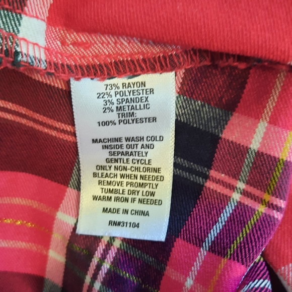 Crown & ivy red plaid crop bow hi waist pants sz 20W *F - Picture 3 of 5